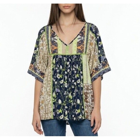 Noracoora Tops - Norecoora Peasant BOHO Floral V-Neck Short Sleeve Top Blouse Size XL